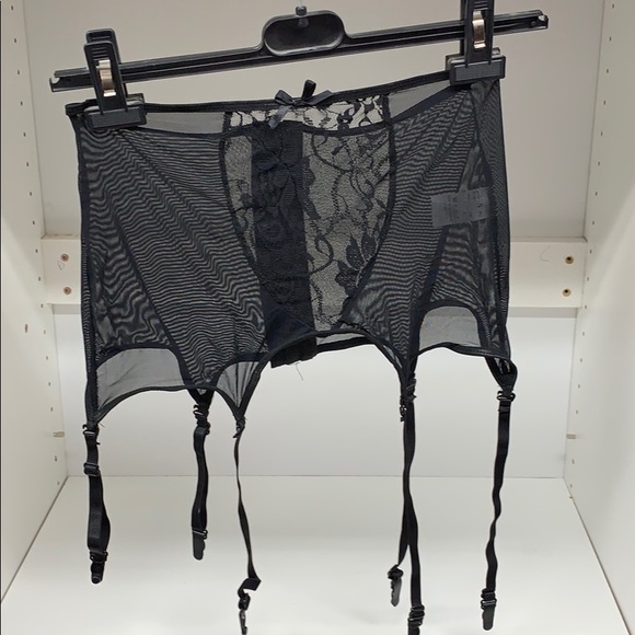 Garter belt lace and mash 2 rows of hook eyelets S - Picture 1 of 8